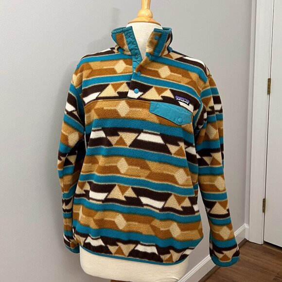Patagonia Synchilla Geometric Aztec Tribal Print Snap T Sz M - Picture 2 of 10
